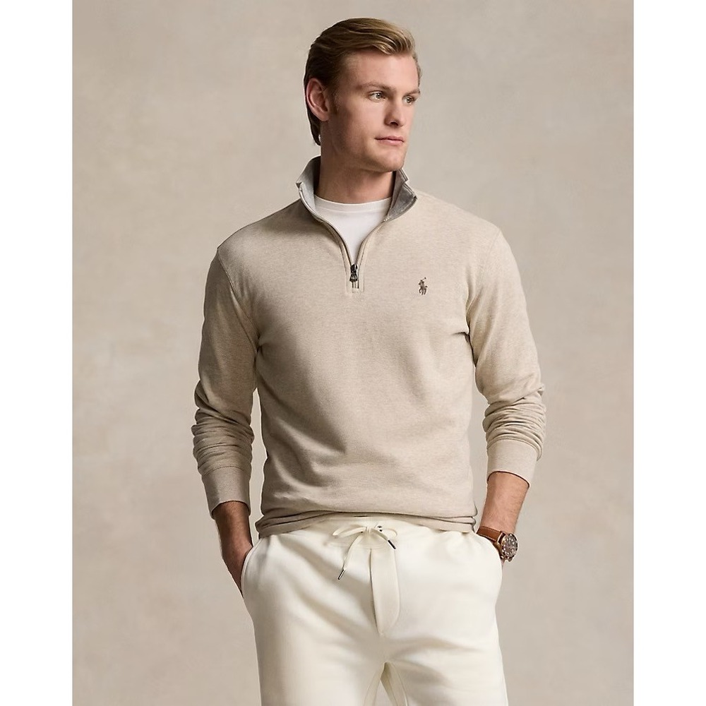 Polo Ralph Lauren 2XLT Quarter Zip Pullover Beige Logo